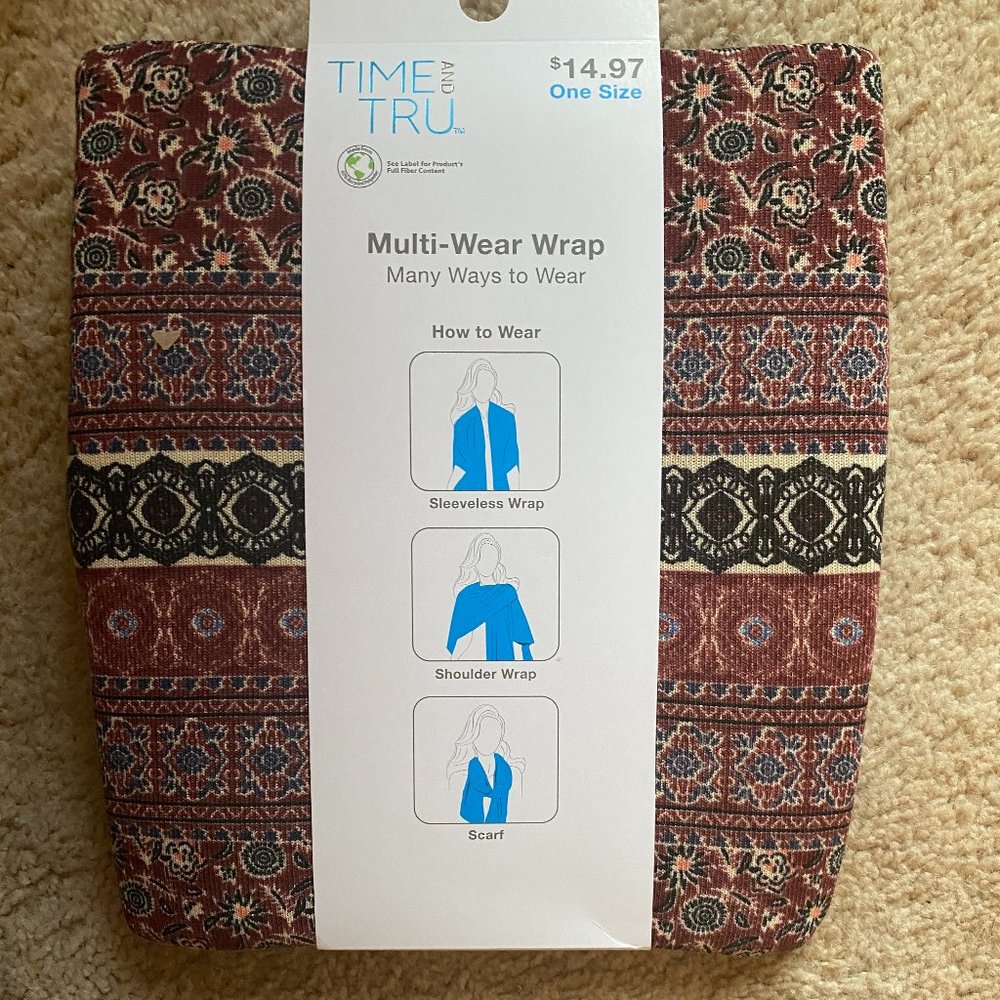 NWT Time And Tru, Multi Wear Wrap, Color Multi, Shoulder Wrap, Sleeveless Wrap